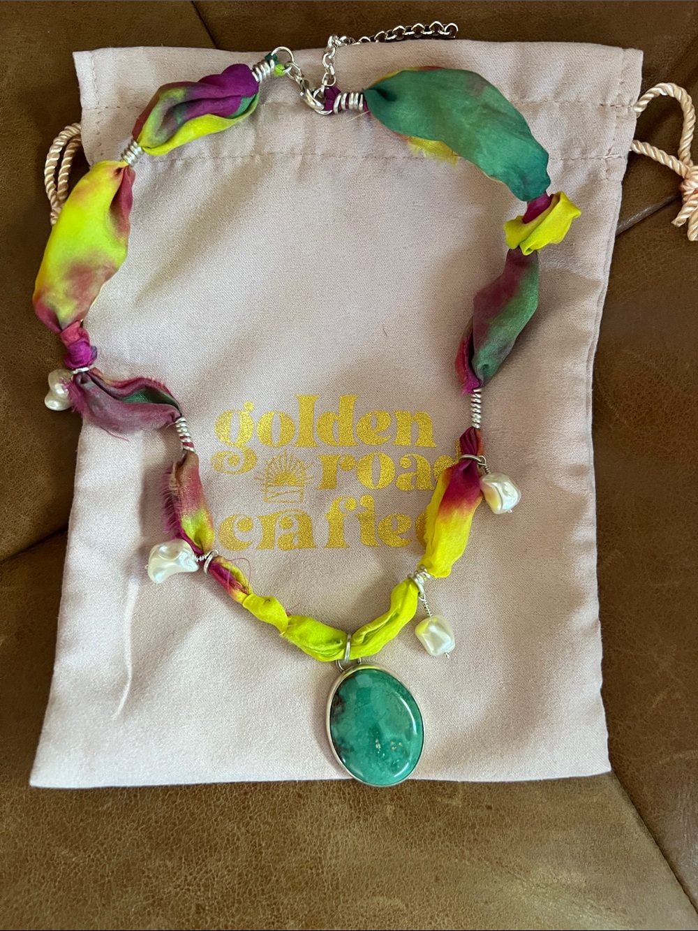 Golden Road Crafted Sterling Turquoise Silk and Pearl Necklace